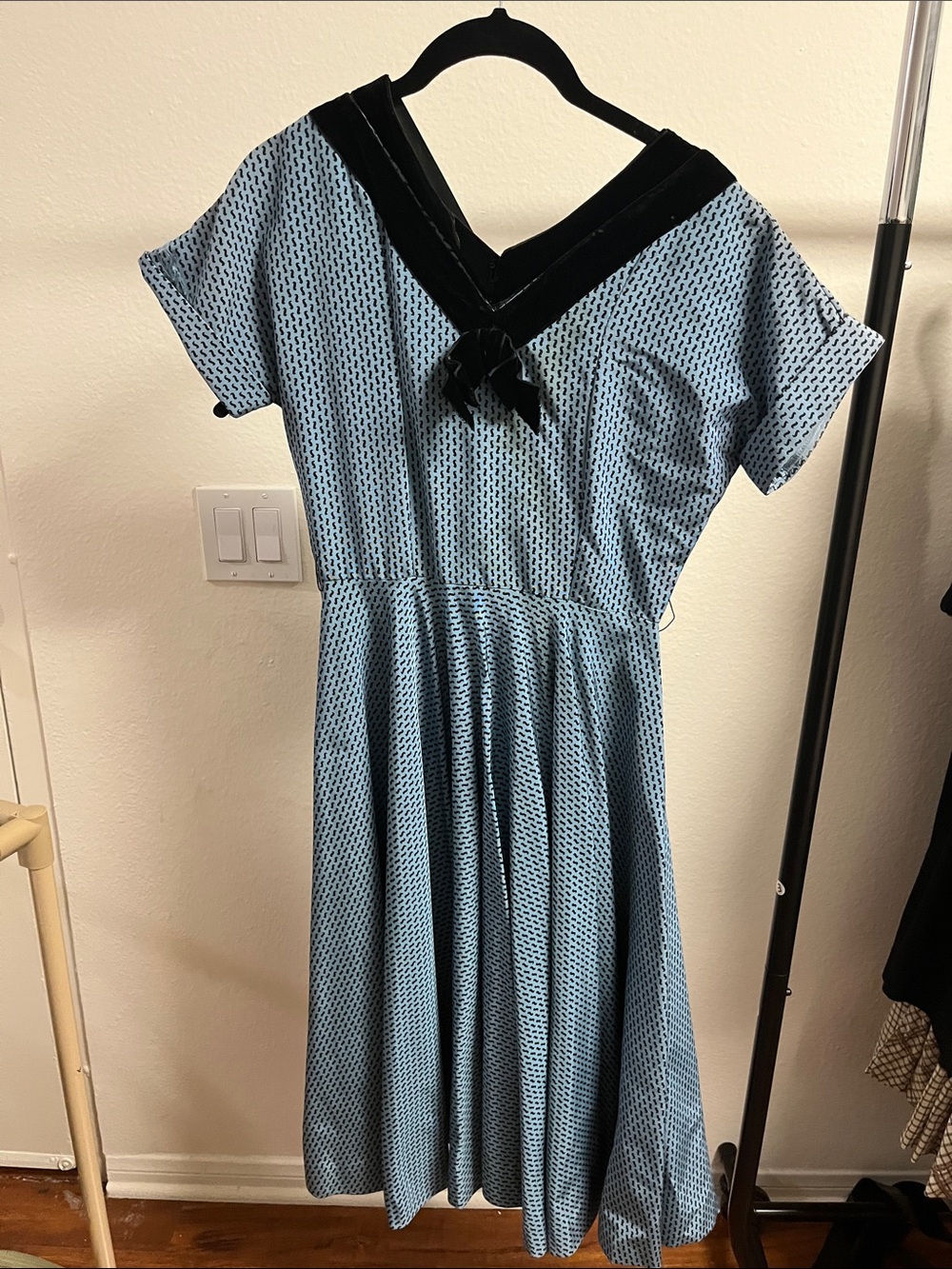 Vintage Light Blue Day Dress with Black Trim